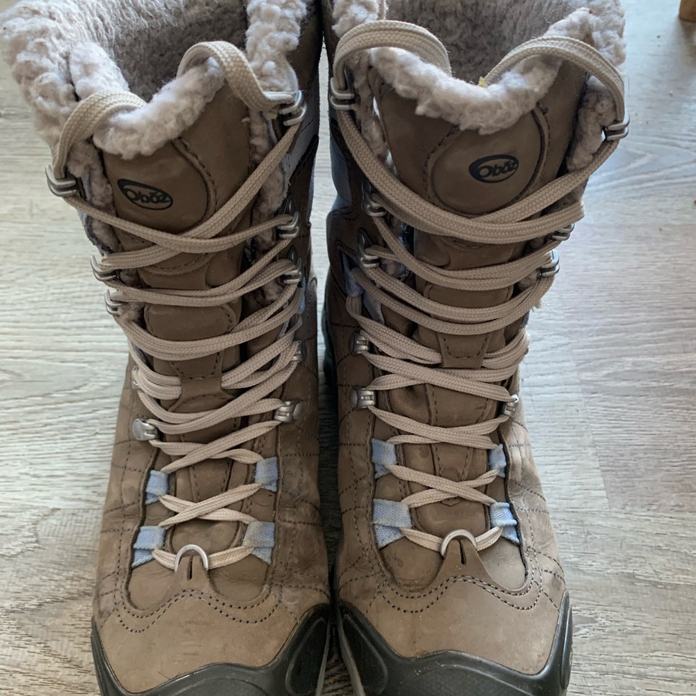 Women's gray and light blue Hiking Boots. Gently used. Great for wide foot.